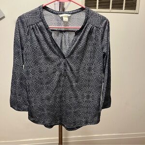H&M Women's Black and White Floral Patterned Top XS